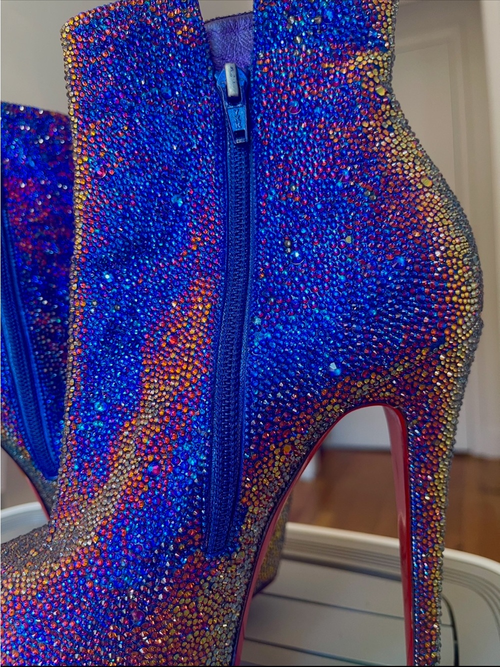Christian Louboutin Iridescent Blue Crystal Platform Ankle Boots - Picture 12 of 16